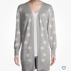 Heart N Crush Women’s Gray White Star Pattern Open Sweater Medium NEW